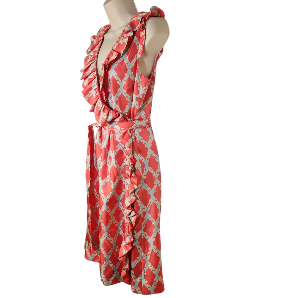 kate spade Coral and White Ruffle Wrap Dress
